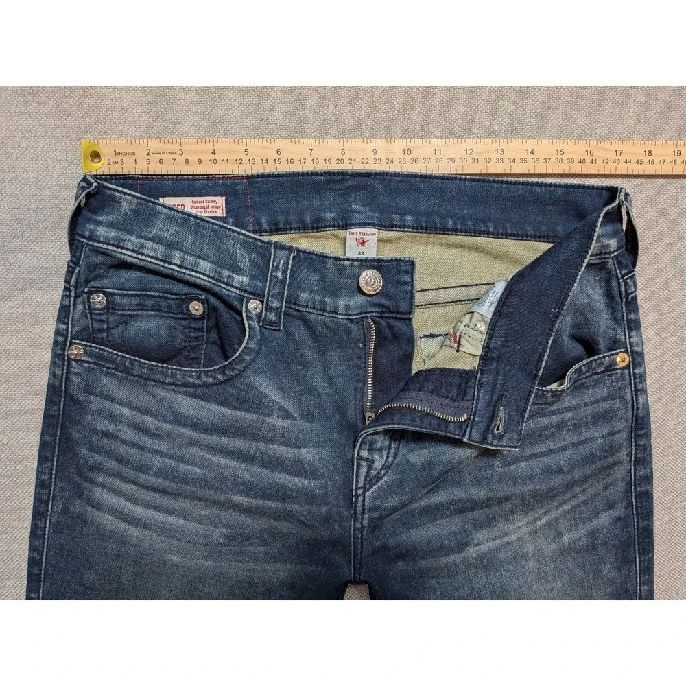 True Religion Mens Jeans Rocco Blue 33x34 Relaxed Skinny Denim Stretch Pockets